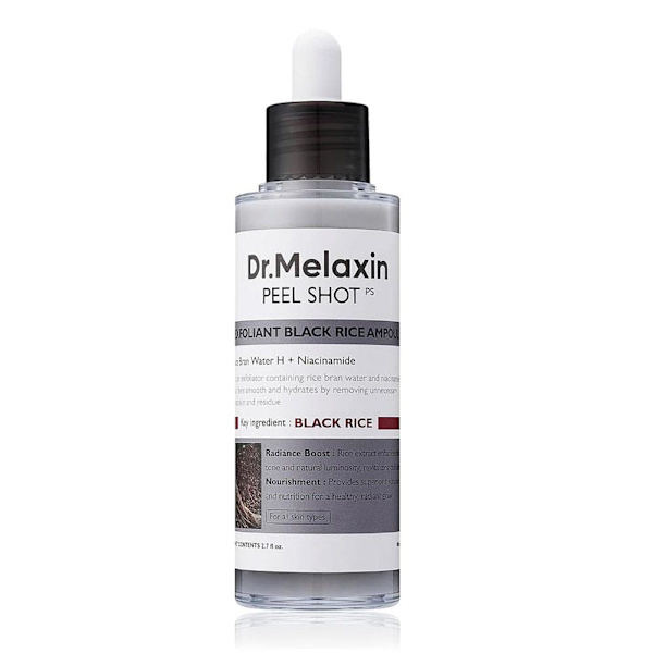 Dr.Melaxin PEEL SHOT GLOW EXFOLIANT RIS AMPOLL (HVID RIS/SORT RIS) sort ris 80ml black rice 80ml