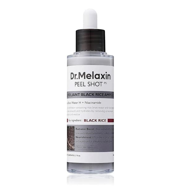 Dr.Melaxin PEEL SHOT GLOW EXFOLIANT RIS AMPOLL (VITT RIS/SVART RIS) svart ris 80ml black rice 80ml