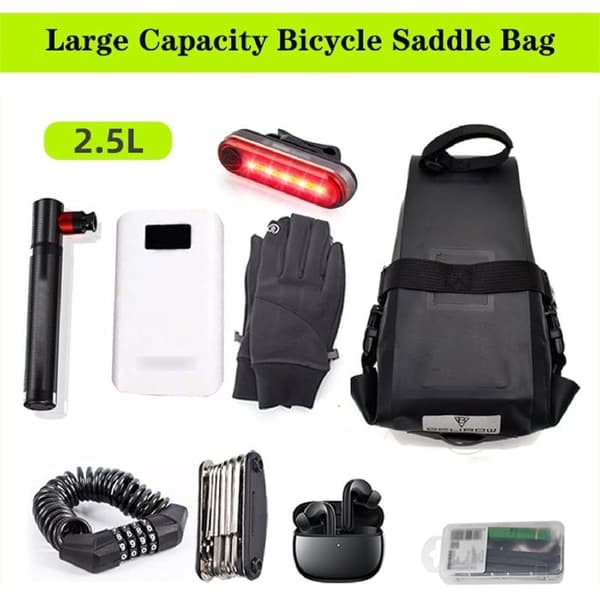 Cykel sadeltaske - Chronus - Vandtæt 2,5 L - 600D Nylon - Sort