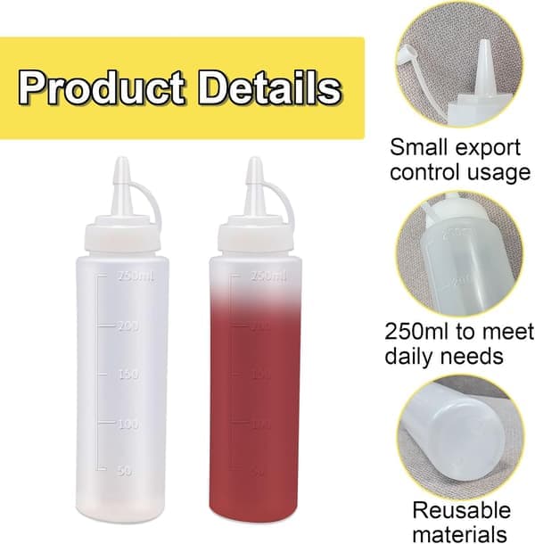 4-pack 250 ml Plastsåsflaskor med Lock, Klämflaskor för Sås, Ketchupflaska för Sås, BBQ, Salladsdressing