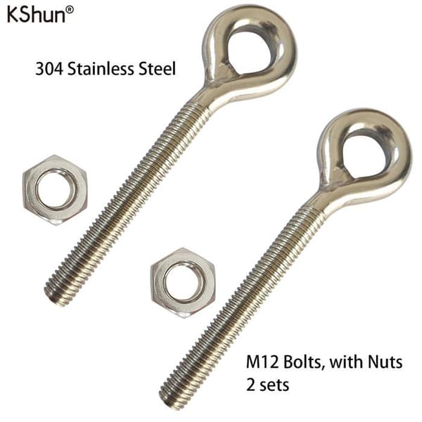 M12 Øjebolte - Pakke med 2 - 304 Rustfrit Stål - Rustbestandig - Have, Pool, Altan - 140 mm