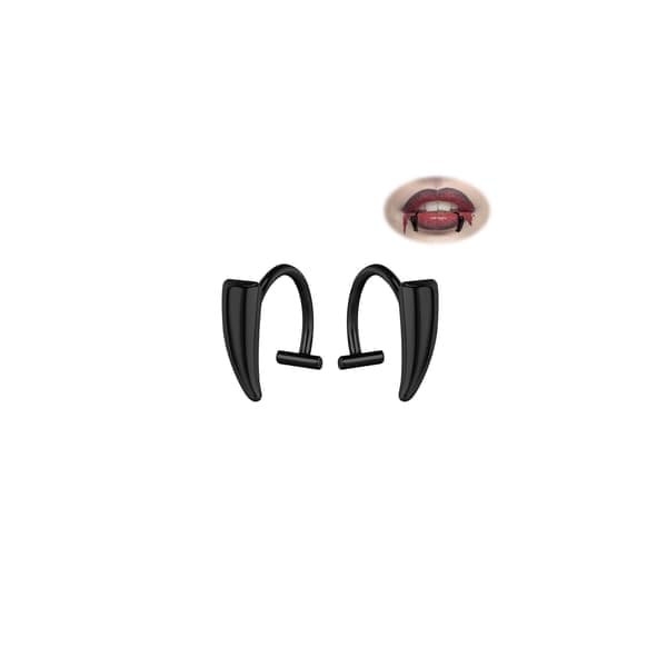 Falsk læbering uden piercing, justerbare vampyrtænder, tilbehør til temafester og karnevaler, unisex, sort sort Black