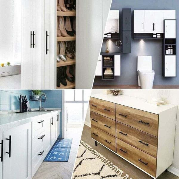 Sæt med 15 møbelgreb, 188 mm – Sort rustfrit stål – Mat finish – 128 mm center-til-center afstand – Ergonomisk design til skabe