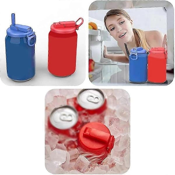 Läskburkslock med sugrör, lock för öl, juice, läskburkslock med sugrör blå