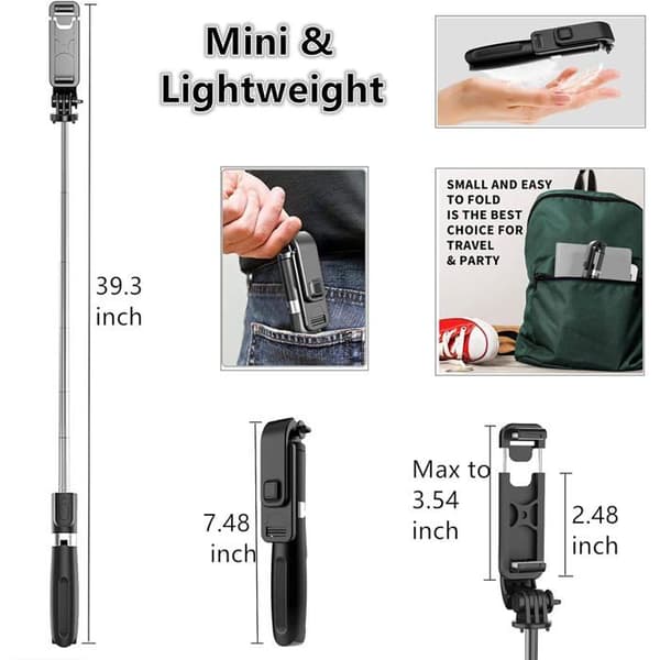 100 cm uttrekkbar Bluetooth Selfie Stick Stativ med trådløs fjernkontroll