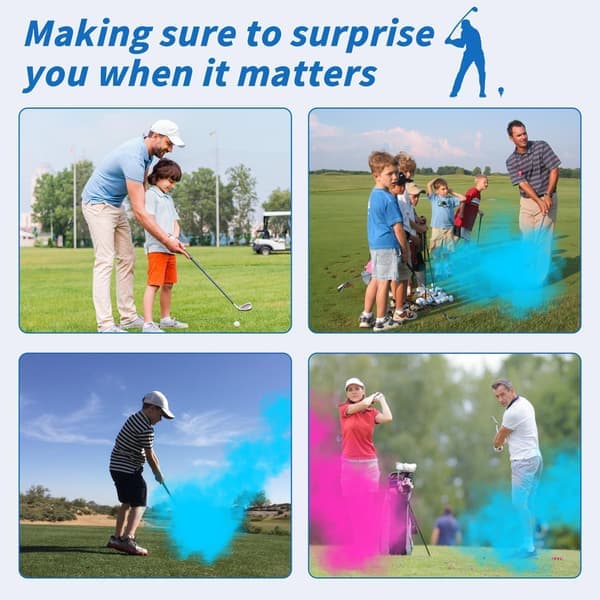 Golfboll för könsavslöjande, exploderande golfbollar, 1 rosa + 1 blå + 2 träpeggar, perfekt idé för ett könsavslöjande