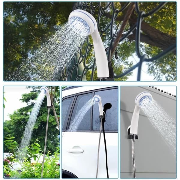 USB oppladbar bærbar dusjpumpe med sprøytehode for utendørs forfriskning, perfekt for camping, fotturer, reiser, bilvask, kjæledyr Basic-Black Basic-black