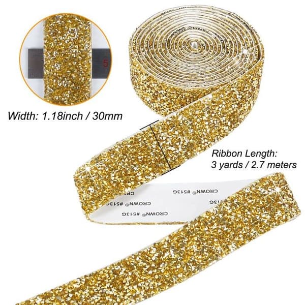 Rhinestonebånd - 3 Meter - Guldharpiks - Stærkt Klæbemiddel - Boligindretning & Håndværk - 30 mm