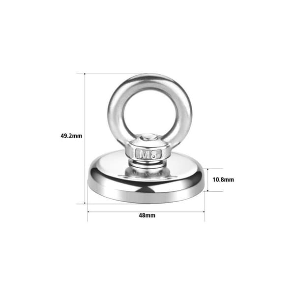 48 mm neodymmagnet – 75 kg trækkraft – Rustfrit stålhus – Epoxyharpiks til beskyttelse – Magnetfiskeri