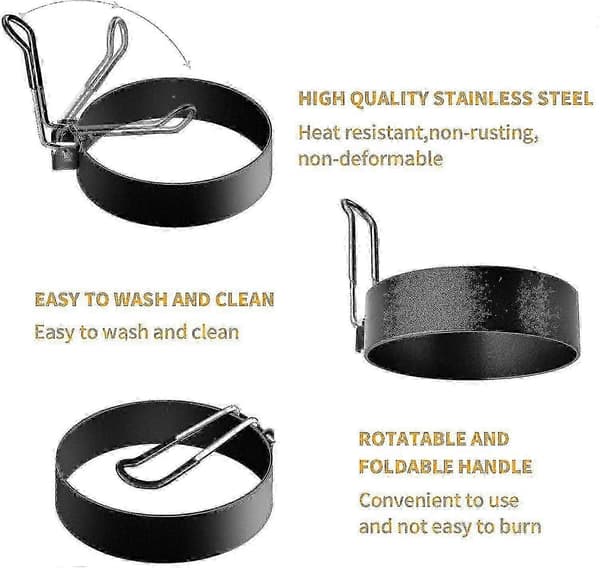 4 stk. stekte eggformer, pannekakeform i rustfritt stål, non-stick