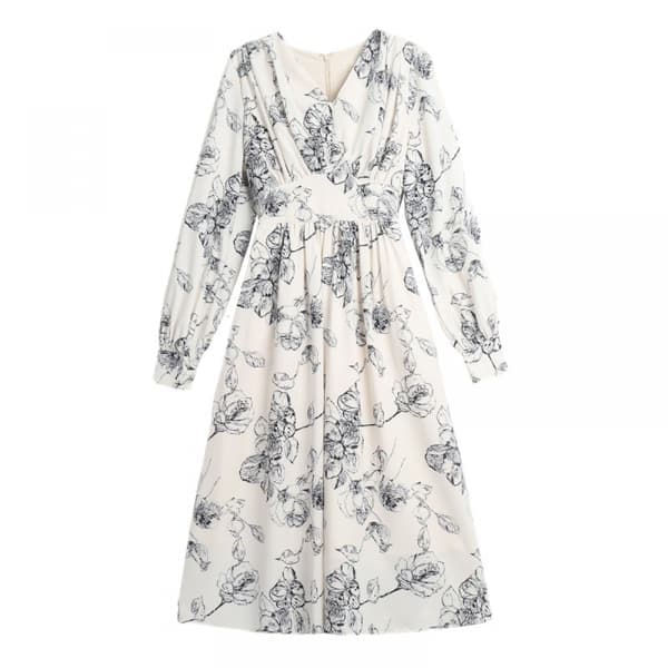 Lagdelt kjole med bindebånd i taljen Boho Chiffon Flowy Lang Kjole XL