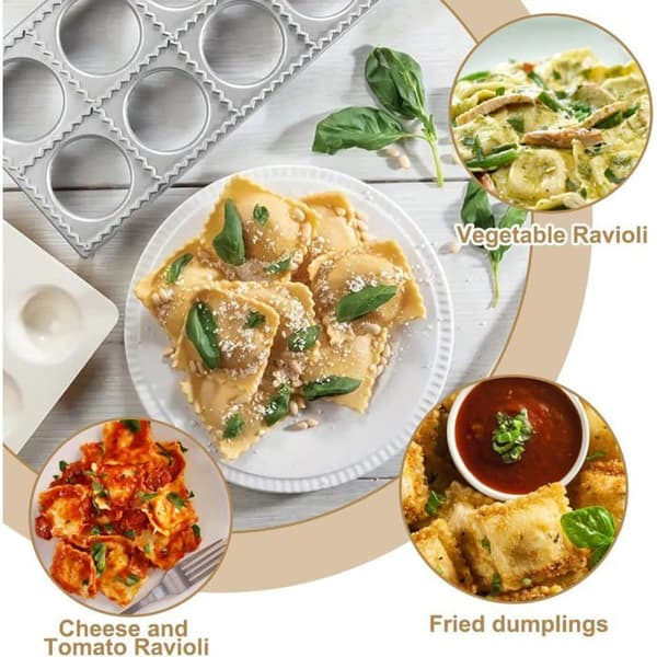 Ravioliform - 5-delt sæt - Aluminium og træ - 12 hulrum - Non-stick - Til dumplings og Gyoza