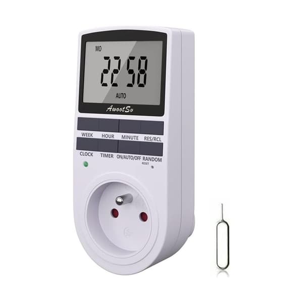 Programmerbar digital stikkontakt-timer – 5,7 cm LCD-skjerm – Tyverisikring med tilfeldig modus – 10 PÅ-AV-programmer – Energisparing