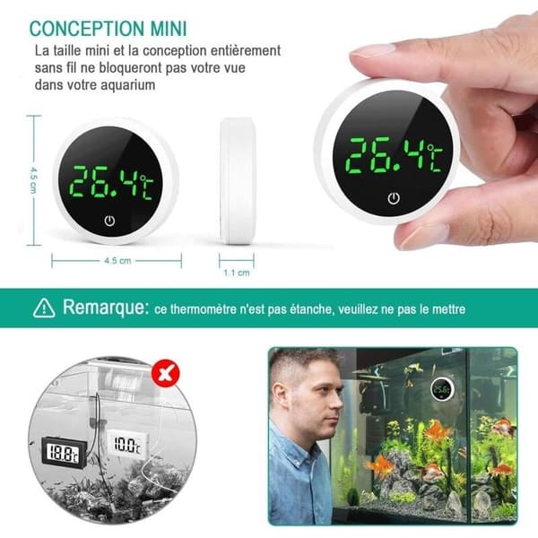 Akvarietermometer, Højpræcision 0,1℃ Digitalt LCD Akvarietermometer med Touch-knapper, Udskifteligt Batteri