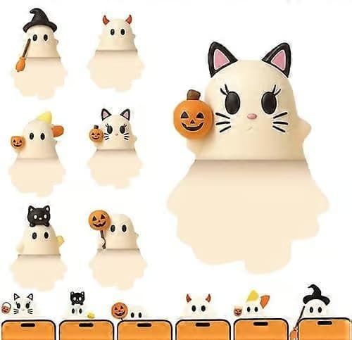 Ghostees Mystery Phone Buddy, Ghostees Ghost Blind Box, Söt Halloween-spöke mobilberlock, Mini roliga skrivbordsfigurer