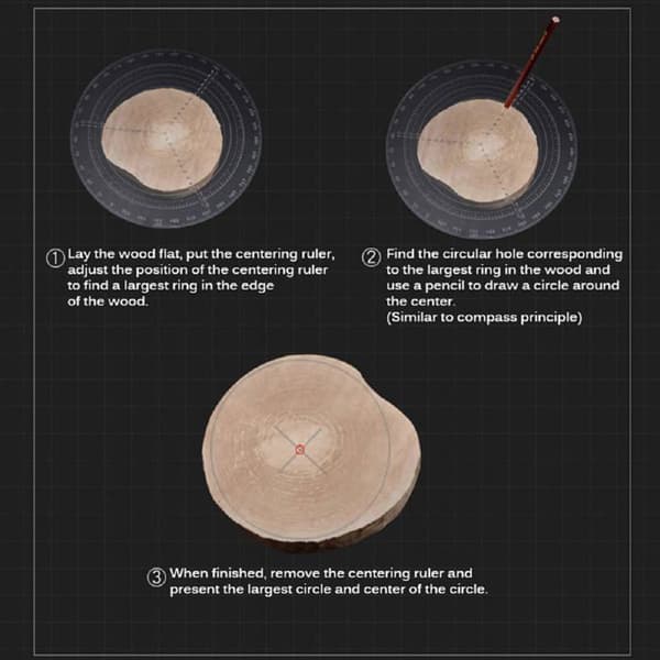 Træcenterkompas - 1 stk, 20 cm diameter, klar akryl - Velegnet til træbearbejdning, trædrejebænk