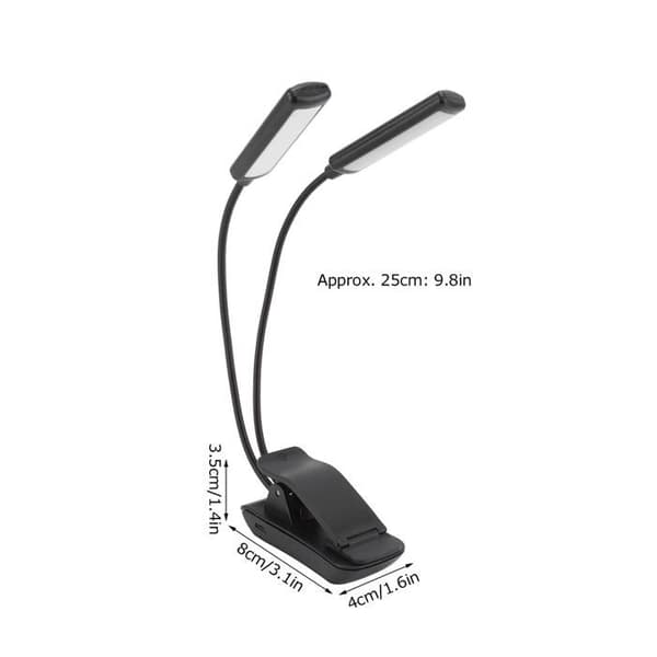 Genopladelig USB-læselampe med dobbelthoved - 360° foldbar LED-klemme - Øjenbeskyttelse - Kontor, studie, camping
