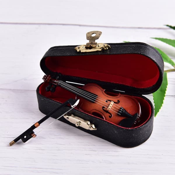 Mini Violin Miniature Instrument Træmodel med Supp Brun onesize