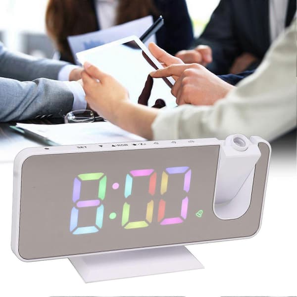 SSRGV Digital spegelklocka med stor display RGB färgglad gradientprojektionsväckarklocka för hem sovrum vit