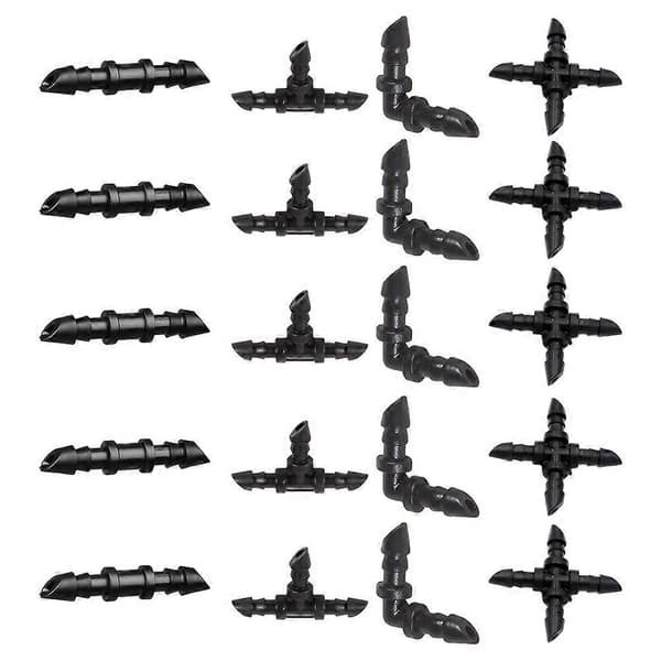 Vandingsrørforbindelse Barb Tee Kryds Lige Albue Havevandingsslangefittings 4/7mm Sort 20 stk