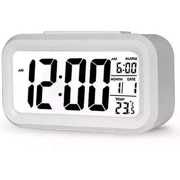 Digital väckarklocka LED-display batteridriven väckarklocka vit