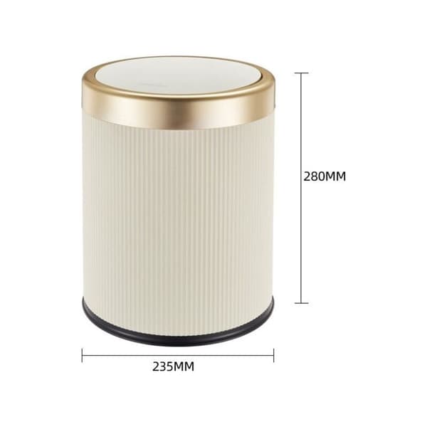 Elegant 12L Cirkulär Papperskorg med Tryckknapp - Lock Ingår för Hem/Badrum/Vardagsrum/Sovrum, Modern Krämvit