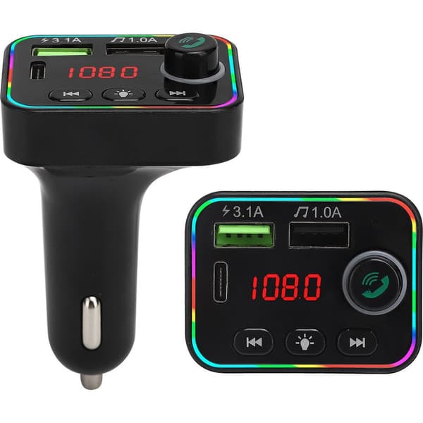 Bluetooth 5.0 FM-sender til bil, hurtig USB C-oplader og MP3-afspiller med LED-display