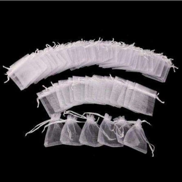 100-pakning hvite organzaposer, 9x7cm, håndsydde gaveposer