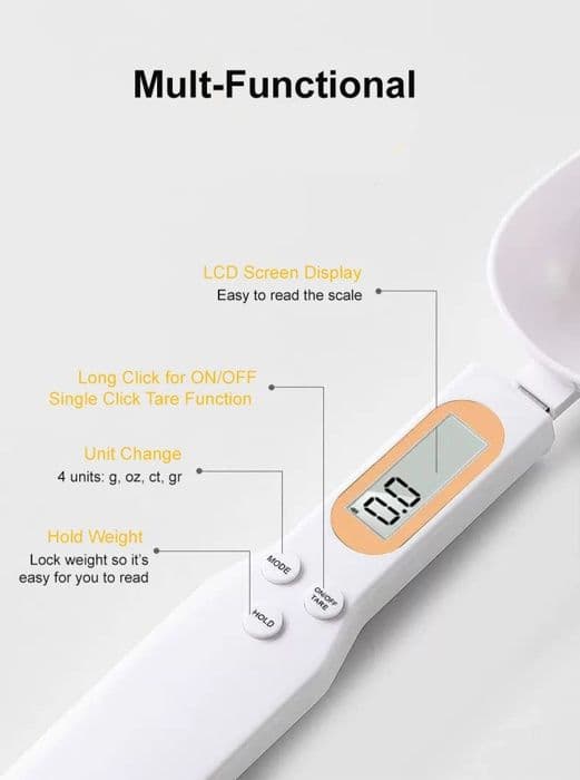 Digital skedvåg, hög precision 500g, för kryddor, mjöl, USB-laddning (vit)