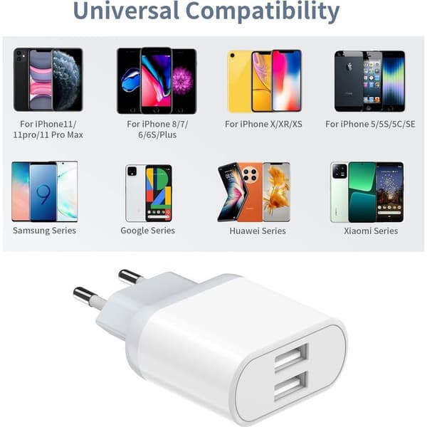 USB-stik, 3-pak 2.4A/5V oplader, 2-ports AC-adapter telefonstik til Samsung Galaxy