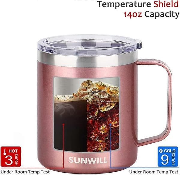 14 oz kaffemugg, vakuumisolerad campingmugg med lock, dubbelväggig resemugg i rostfritt stål, kaffetermos utomhus Tyrant Gold