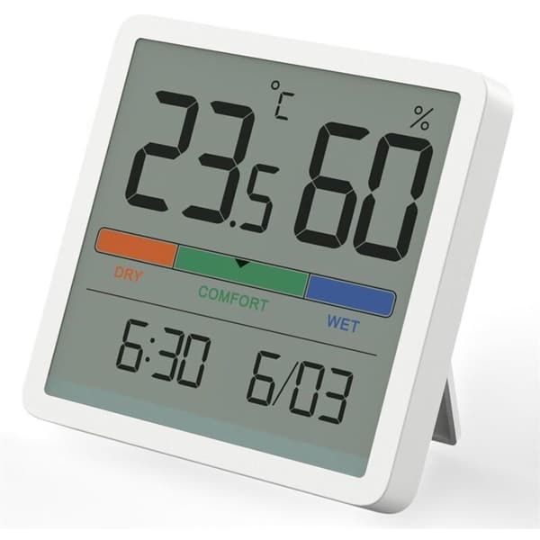 Digitalt Termometer Hygrometer – Bordmodel med ur til kontor, hjem og soveværelse temperaturmåling