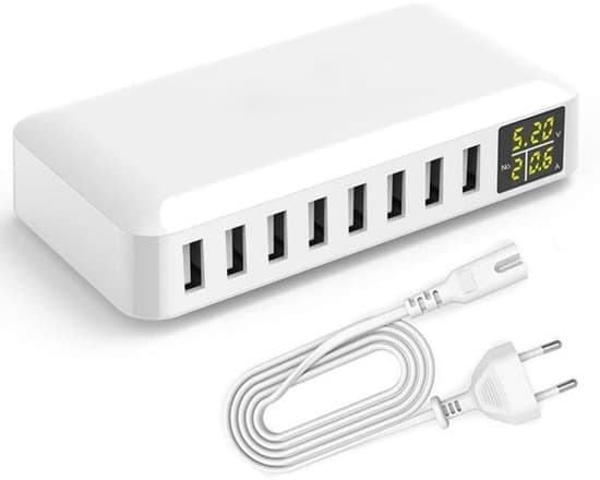 USB-oplader – 8-ports 40W 8A Smart USB-hub med LCD-skærm og 1,2 m strømkabel