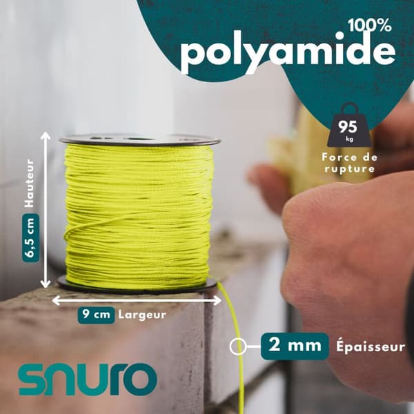Flätad nylonrep – 2 mm x 100 m fluorescerande gul, väderbeständig murarsnöre – 2 stycken