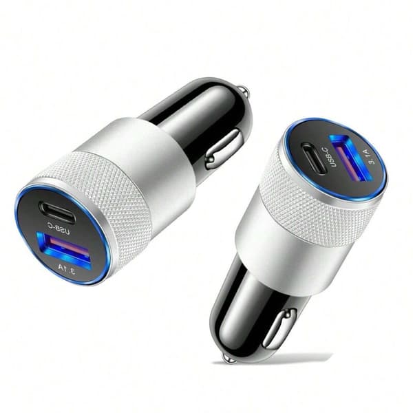 Snabb USB-C billaddare (1 enhet), USB-C 3.0 PD cigarettändaradapter, 2 portar, 3.1 A, USB Type-C cigarettändarplugg - AquaForge