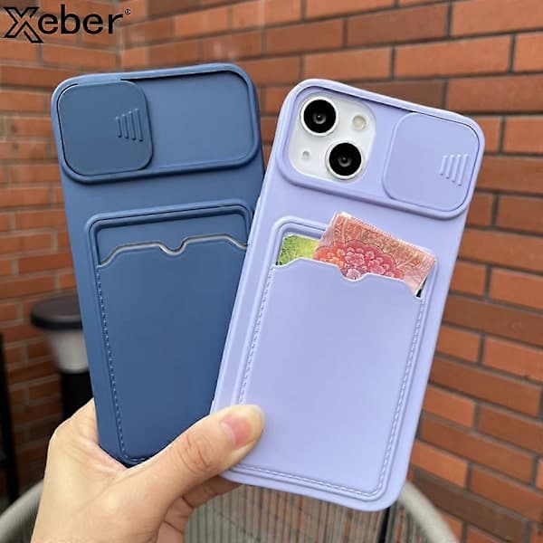 iPhone-etui med kortholder og pung – Skydbar kamerabeskyttelse, blød silikone, sort Black For iPhone 12Pro Max