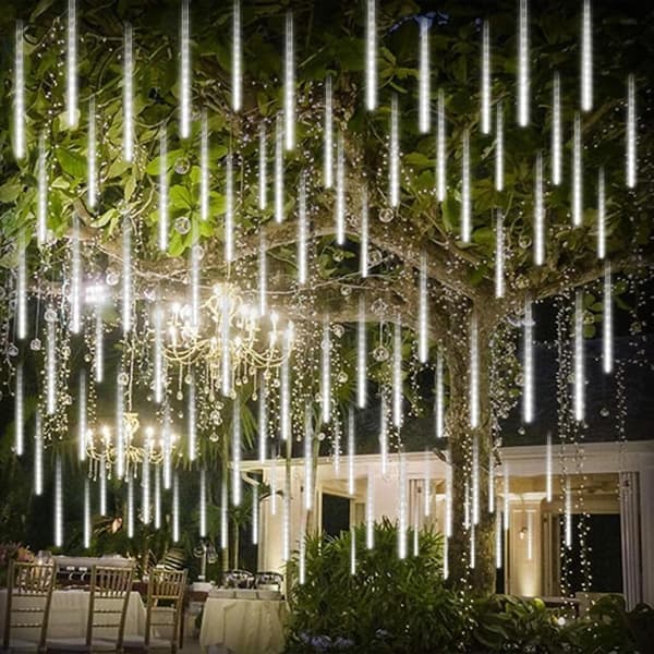 Meteorregn Dusjlys Vanntett LED Fallende Regnlys 192 LED 30cm 8 Rør Utendørs Juleistapplys Regndråpe Kaskadelys for Høy