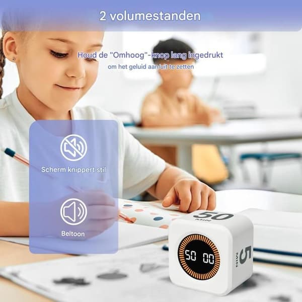 Roterende Pomodoro-timer - Digital roterende timer med resterende statuslinje - Køkken, klasseværelse, hvid