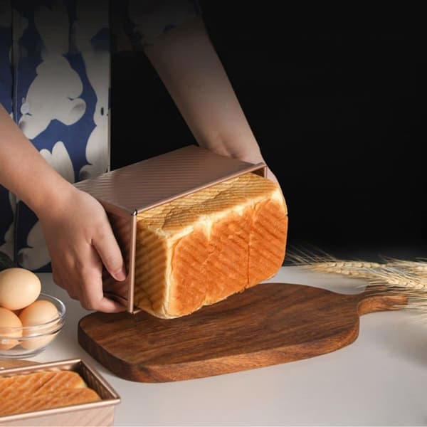 Brødform med låg - 1 stk, guld 1 kg - Toastbageform - Rektangulær fad - Bageri