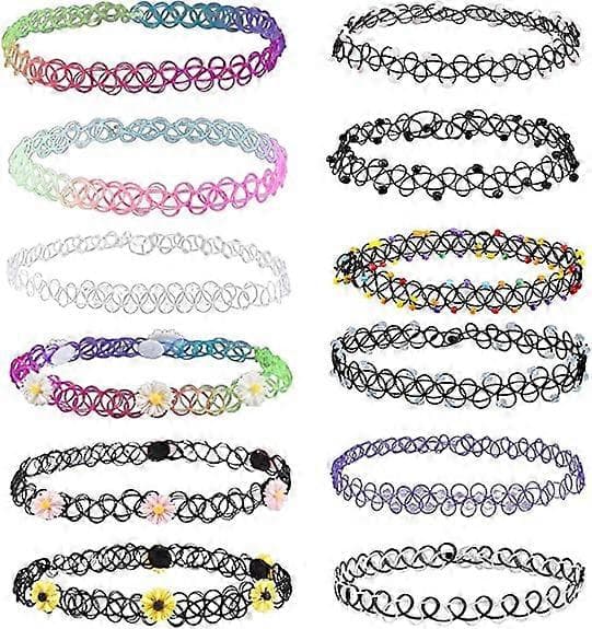 12-delt Choker Sæt Gotisk Elastisk Halskæde Smykker til Kvinder Piger