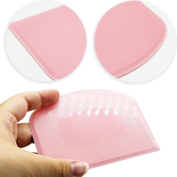 Sett med 2 deigskrapere, bollskraper, plastdeig, brødskraper, kjøkkenredskaper til baking (rosa + hvit)