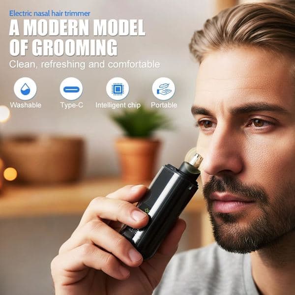 Smart Elektrisk Næsehårstrimmer til Mænd – 2025 Professionel Smertefri USB Digitalt Display – Sort