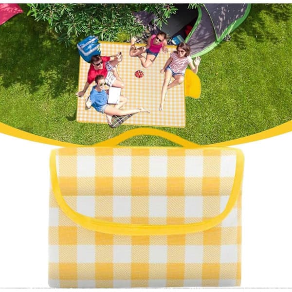 Picnicteppe, Sammenleggbart, Rutete, 200x200cm, Utendørs, Gult