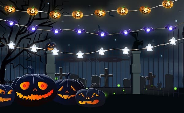 Halloween-set med 3 temalampor med 30 LED-pumpor