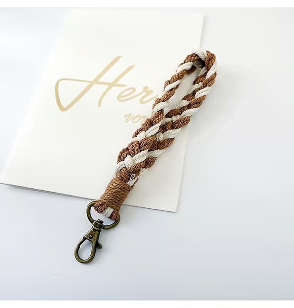 Handgjord Boho Makramé Nyckelring Berlock Bildekor Handledsrem Khaki