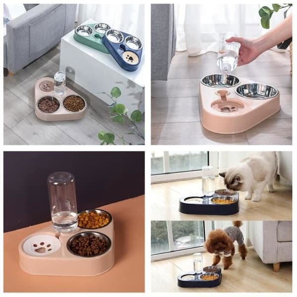 Katteskål - Rustfrit Stål - Pink - Automatisk Vanddispenser - Rektangulær Skål - Pink Inderside