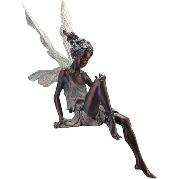 18 cm harpiks sittende fe-figur, hage- og terrassepynt