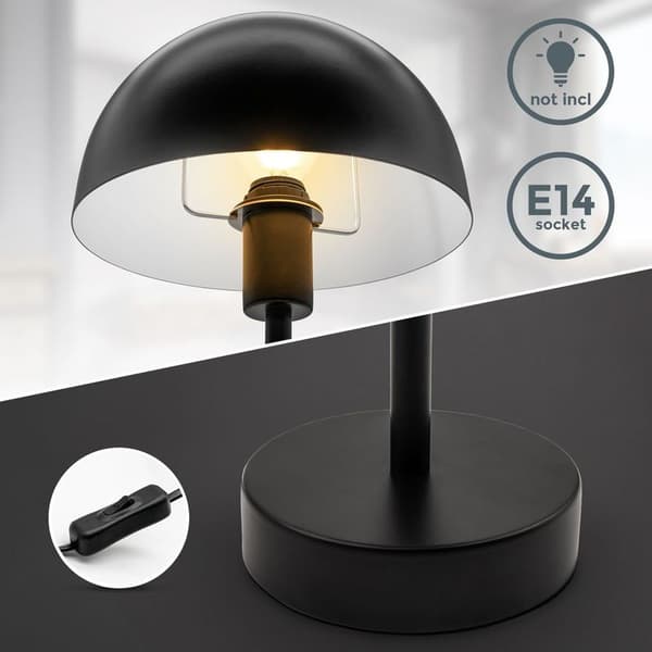 Retro bordlampe – Mat sort metal E14 25W med afbryder – 32 cm højde