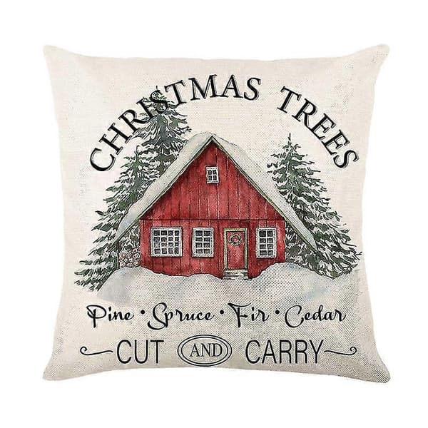 Glædelig jul pudebetræk 45x45cm pyntepudebetræk vinter julepynt til hjemmet træ hjort sofapudebetræk -Sy