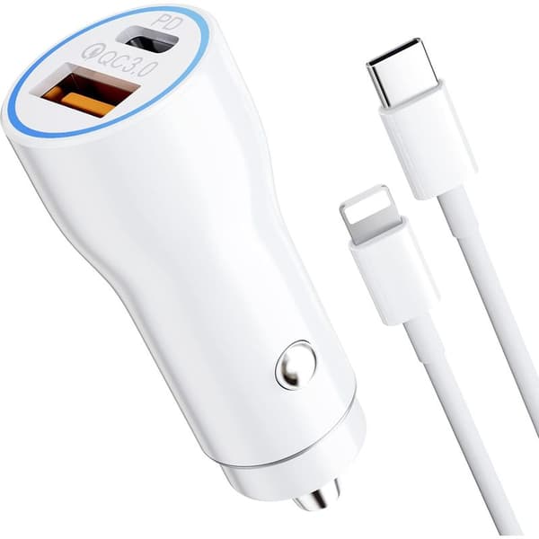 Biloplader – 38W USB-C PD20W + QC3.0 med 1M kabel til iPhone 12/13/11/X & iPad